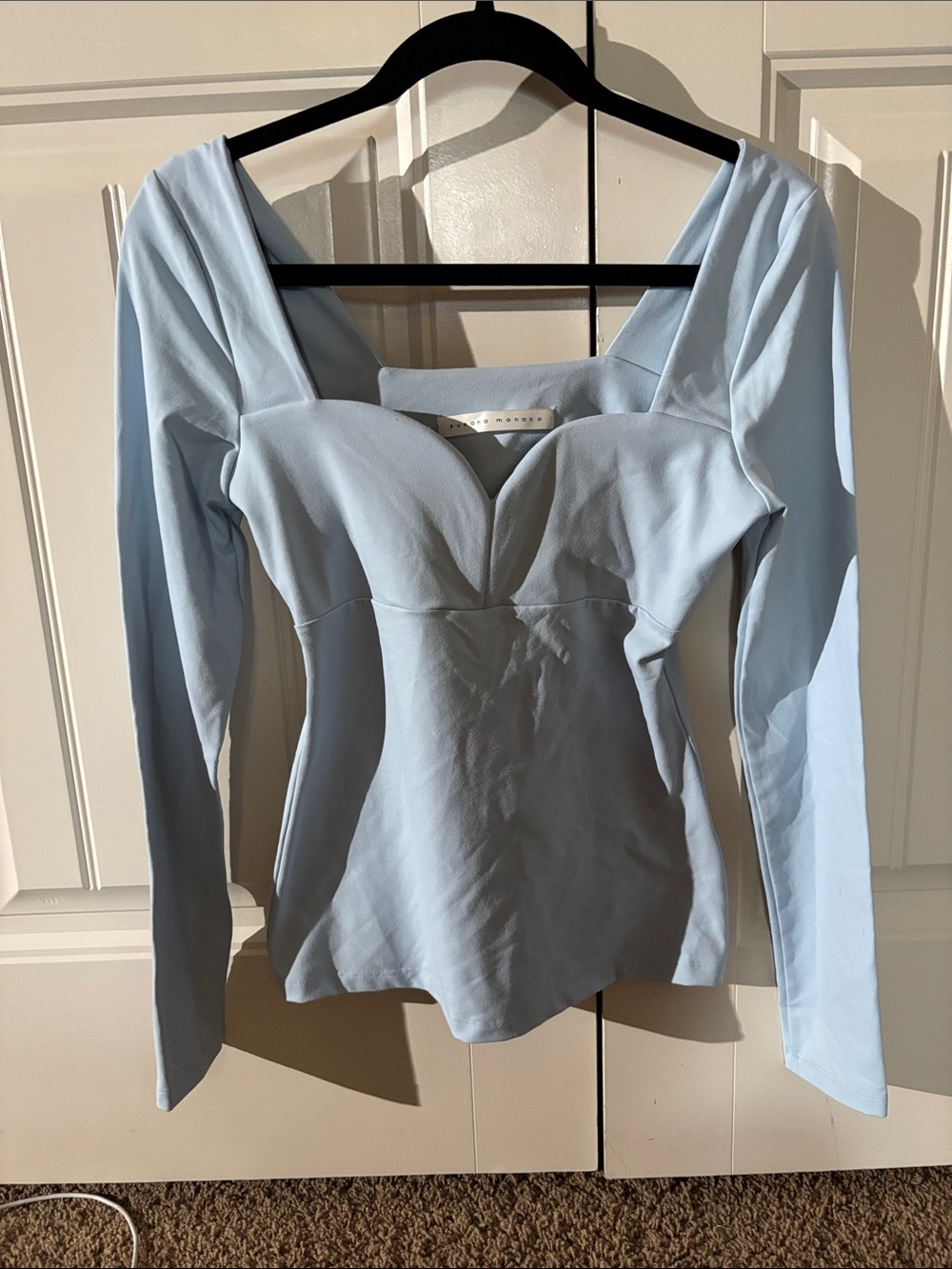 Susana Monaco Powder Blue Long Sleeve Sweetheart Top